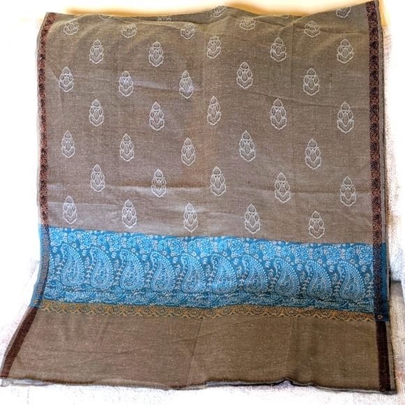 *Shawl in Taupe, Turquoise, Orange, Black - Picture 1 of 11
